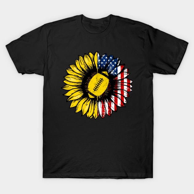 Sunflower American Flag Rugby Lover Gifts 4th Of July T-Shirt by shanemuelleres